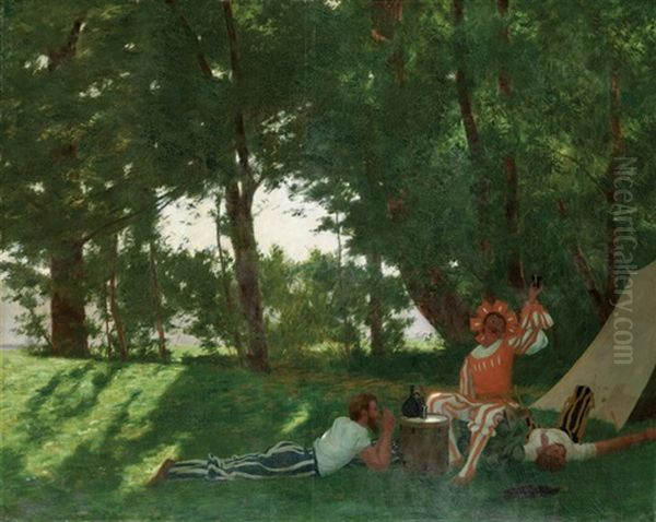 Feiernde Landsknechte Im Schatten Der Baume Oil Painting by Hans Emmenegger