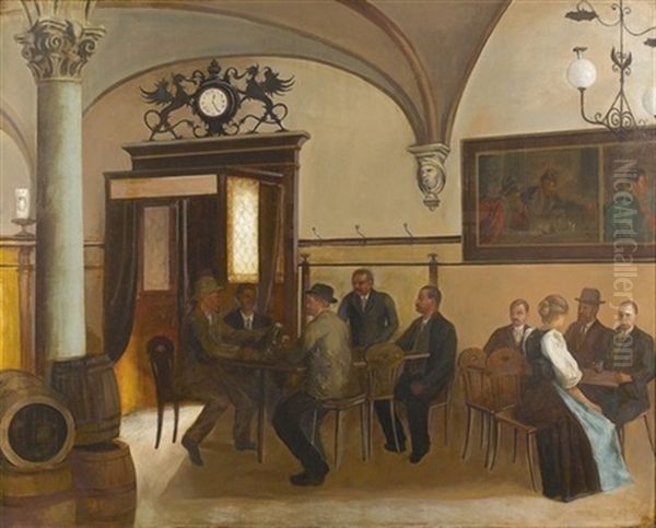 Gesellschaft Im Gasthaus Oil Painting by Hans Emmenegger