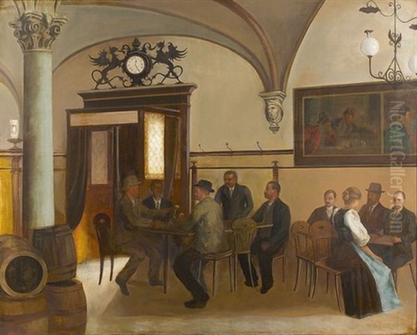 Gesellschaft Im Gasthaus Oil Painting by Hans Emmenegger