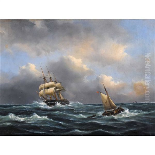 Segelschiffe Auf Sturmischer See Oil Painting by Govert Van Emmerik