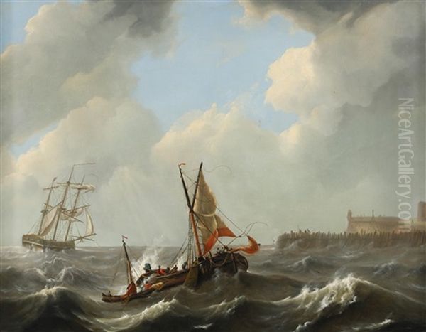 Segelschiffe An Sturmischer Kuste by Govert Van Emmerik