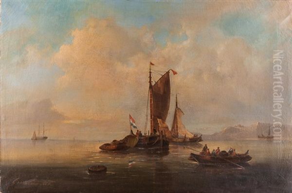 Seegelboote Beim Ankern In Bucht Oil Painting by Govert Van Emmerik