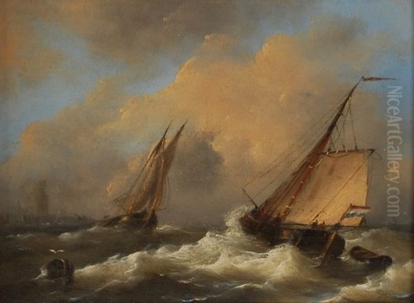 Voiliers Hollandais Sur Une Mer Houleuse Oil Painting by Govert Van Emmerik