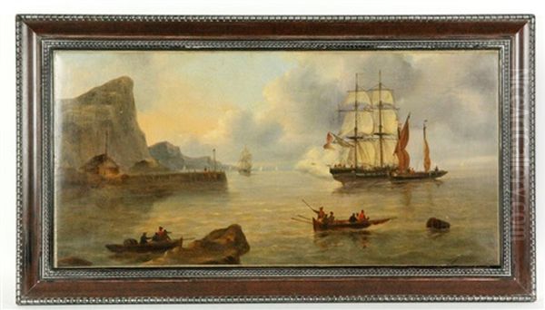 Warships By The Coast Oil Painting by Govert Van Emmerik