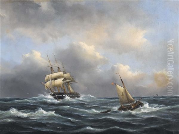 Segelschiffe Auf Sturmischer See Oil Painting by Govert Van Emmerik