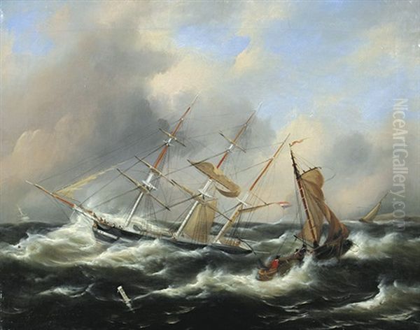 Segelschiffe Bei Sturmischer See Oil Painting by Govert Van Emmerik