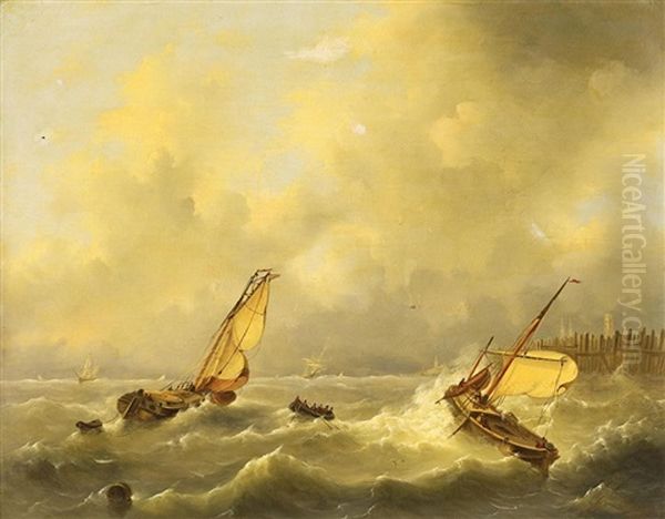 Boote Auf Sturmischer See Oil Painting by Govert Van Emmerik