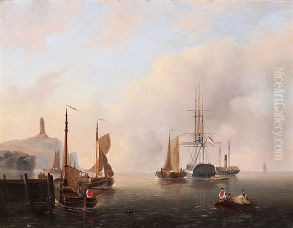 Ships In The Inner Harbour (+ Ships On The Zuiderzee; 2 Works) Oil Painting by Govert Van Emmerik