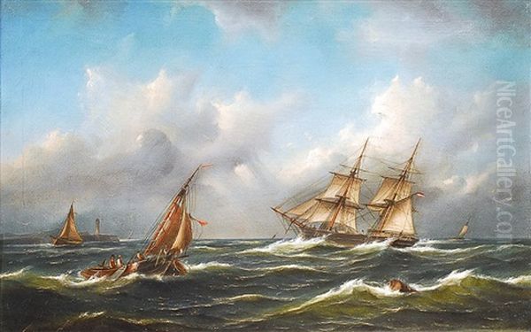 Kreuzende Segler Vor Der Kuste Oil Painting by Govert Van Emmerik