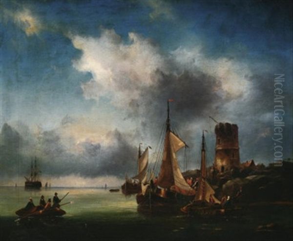 Segelboote An Der Hollandischen Kuste Oil Painting by Govert Van Emmerik