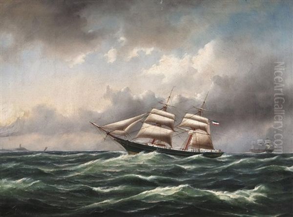 Kapitansbild: Hollandischer Zweimaster Vor Der Kuste Oil Painting by Govert Van Emmerik