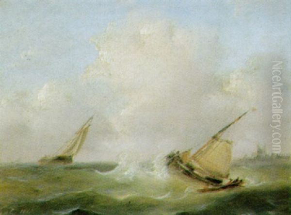 Fischerboote Vor Der Kuste Oil Painting by Govert Van Emmerik