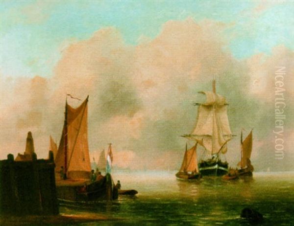 Shipping In A Calm Oil Painting by Govert Van Emmerik