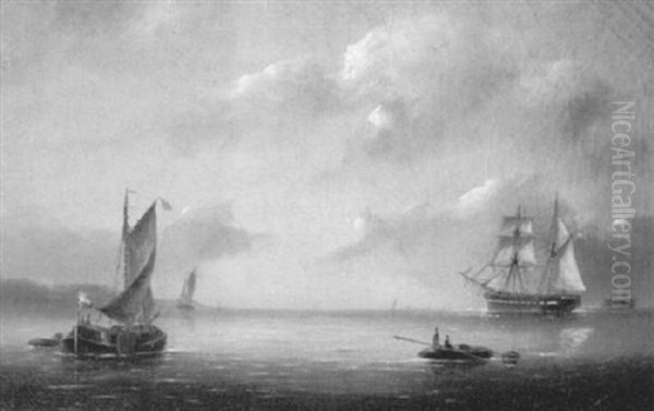 Ever, Ruderboot Und Zweimastbark In Kustennahe Oil Painting by Govert Van Emmerik