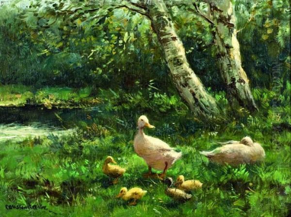 Eendenfamilie In Het Gras Oil Painting by David Adolf Constant Artz