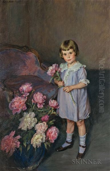 Portrait Of A Child Arranging Peonies Oil Painting by Lydia Field Emmet