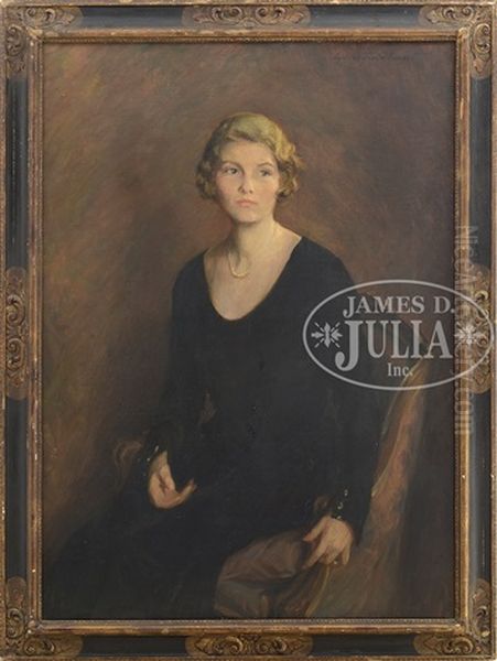 Portrait Of A Seated Young Woman In Black Dress With Pearls by Lydia Field Emmet