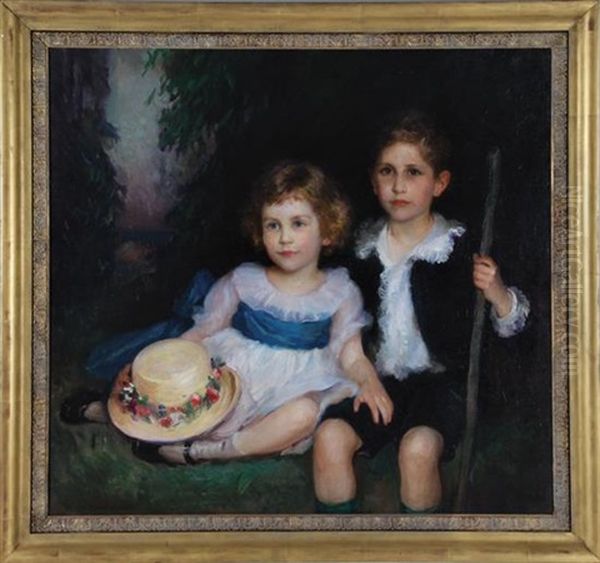 Portrait Of Young Siblings by Lydia Field Emmet