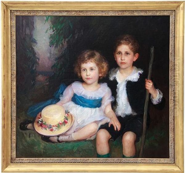 Portrait Of Young Siblings by Lydia Field Emmet