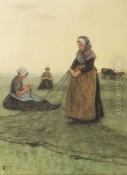 Mending The Nets Oil Painting by David Adolf Constant Artz