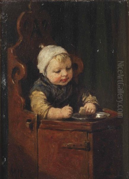 Toddler In A Child Seat Oil Painting by David Adolf Constant Artz