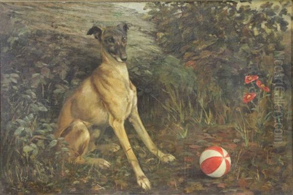 Seated Dog With Ball Oil Painting by John Emms