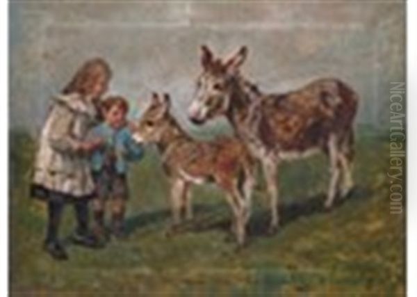 Feeding The Donkeys Oil Painting by John Emms