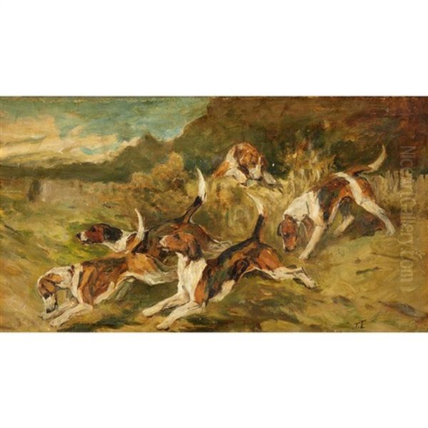 Hounds On The Scent Oil Painting by John Emms