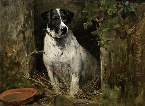 A Bitch By Her Kennel Oil Painting by John Emms