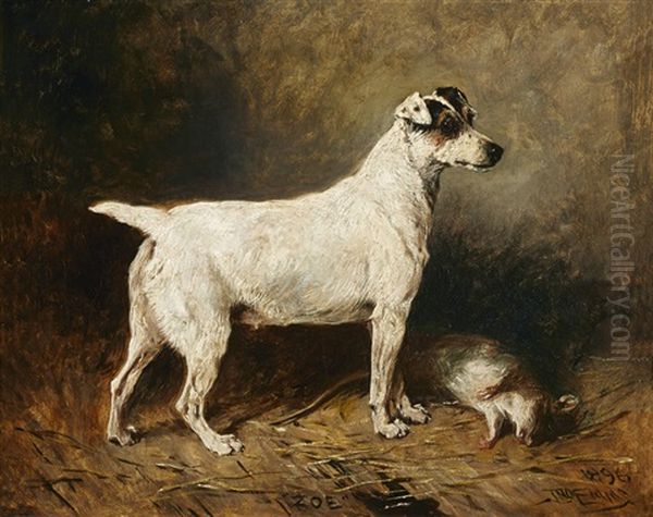 Zoe, A Fox Terrier, 1896 Oil Painting by John Emms