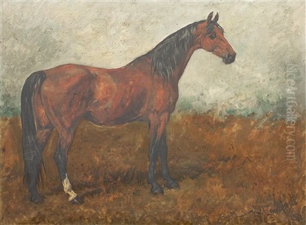 Chestnut Horse In Landscape Oil Painting by John Emms