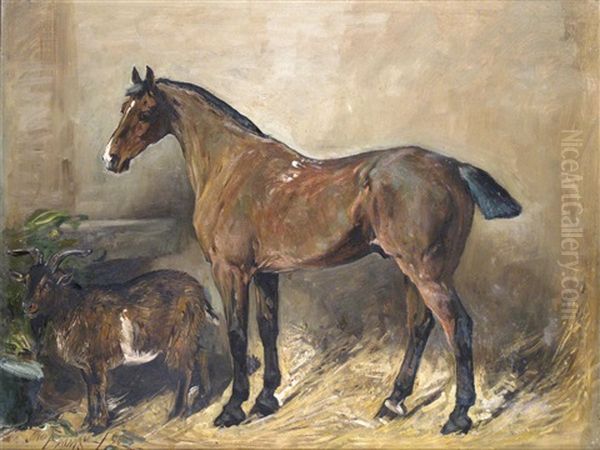 A Hunter In A Stable With A Goat Oil Painting by John Emms