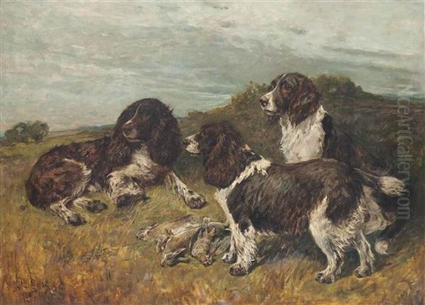 Spaniels With The Day's Bag Oil Painting by John Emms