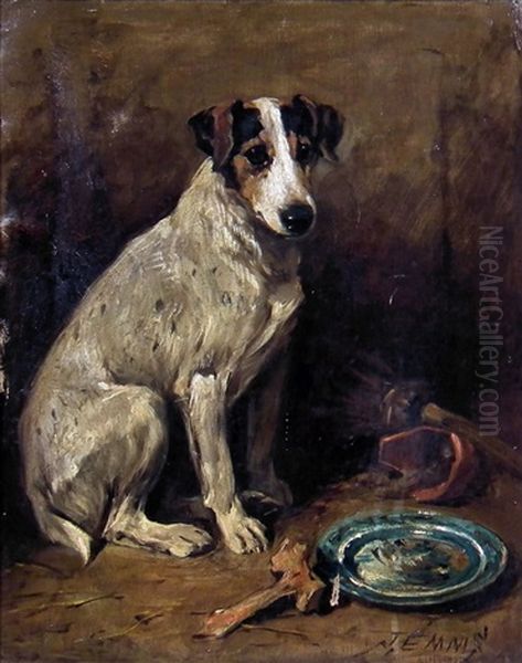 Portrait Of A Seated Fox Terrier Oil Painting by John Emms