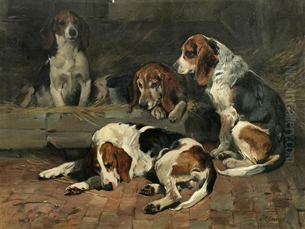 Beagles - Father Of The Pack Oil Painting by John Emms