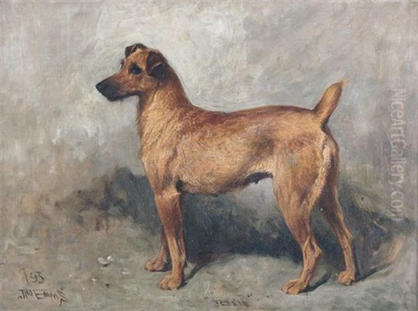 Jessie, A Terrier, In A Landscape Oil Painting by John Emms