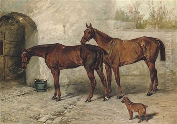 "australia," "barney" And "doctor" In A Stableyard Oil Painting by John Emms