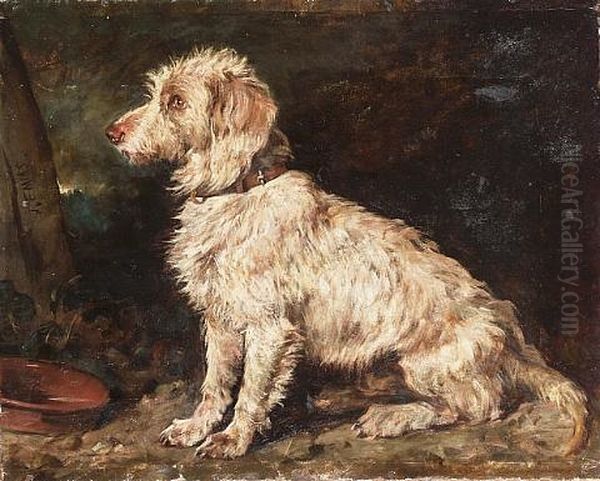 Study Of A Seated Terrier (a Bedlington?) Oil Painting by John Emms