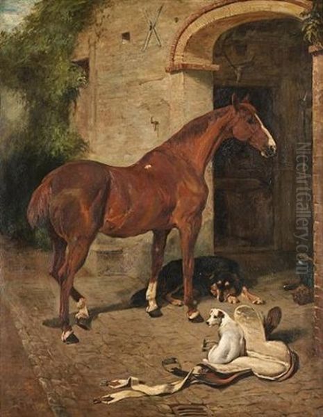 Saddling Up Oil Painting by John Emms