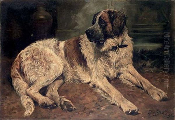 A Saint Bernard Oil Painting by John Emms