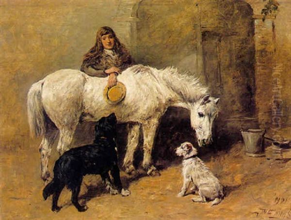 Horse, Girl And Dog Oil Painting by John Emms