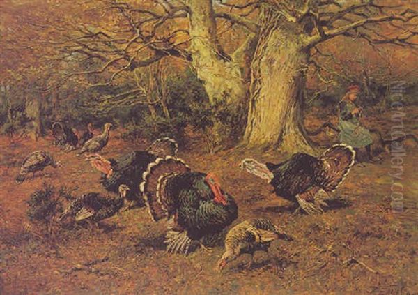 Minding The Turkeys Oil Painting by John Emms