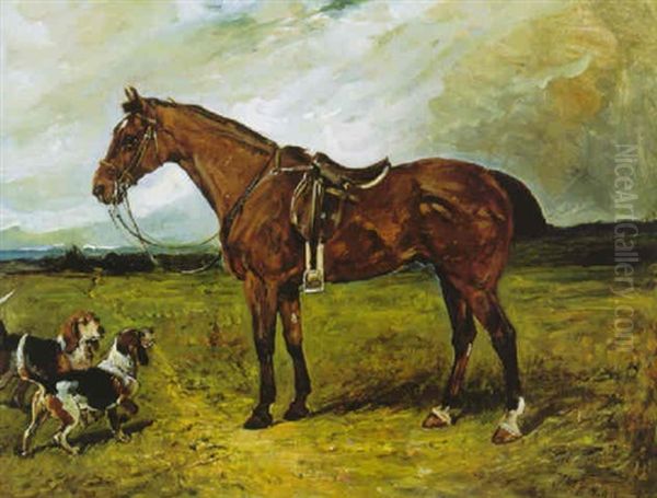 Horse And Two Hounds In A Landscape by John Emms