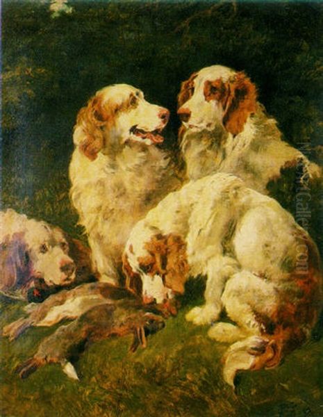 A Group Of Clumber Spaniels Oil Painting by John Emms