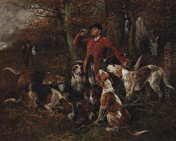 Gone To Ground The New Forest Hounds, Hampshire, With Huntsman Powell Oil Painting by John Emms