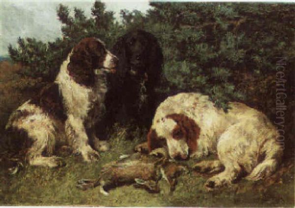 Three Spaniels Oil Painting by John Emms