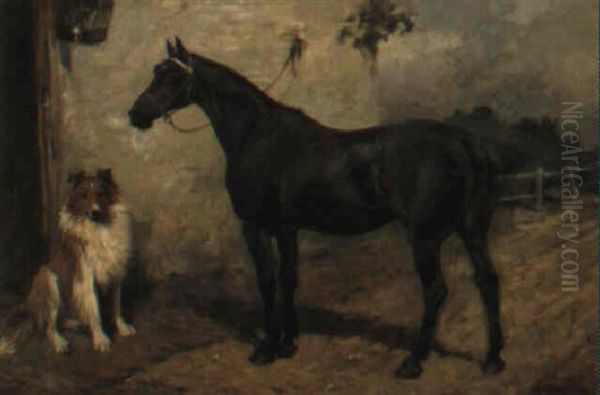 A Hunter With A Collie Oil Painting by John Emms