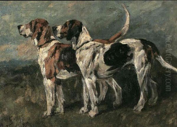 Foxhounds In A Landscape Oil Painting by John Emms