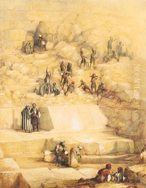 Excavation And Discovery Of The Casing Stones Of The Great Pyramid At Gizeh Oil Painting by Francis Vyvyan Jago Arundale