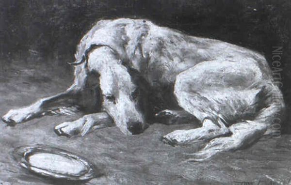 A Sleeping Hound Oil Painting by John Emms